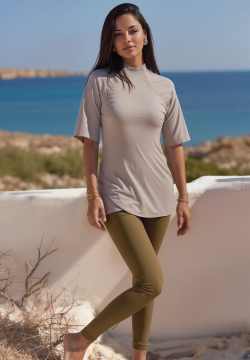 Taupe and olive green Bahr-bikini - women’s concealed and modest swimsuit with UPF 50+ protection